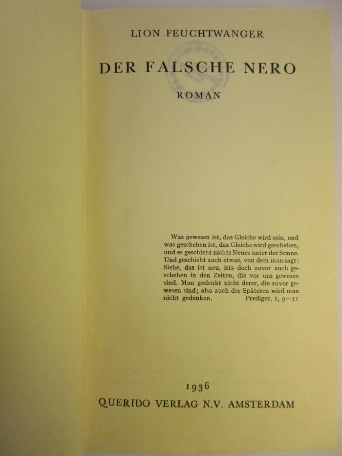 10 L 138-9 : Der falsche Nero : Roman (1936)