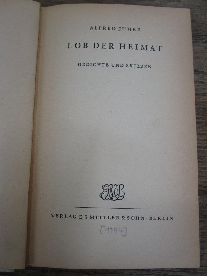 Cm 6192 Ers.: Lob der Heimat : Gedichte und Skizzen ([1944])