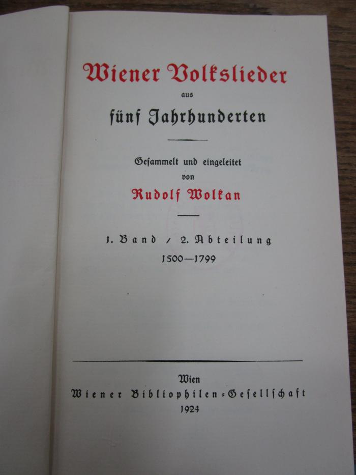 Ci 233 I 2: Wiener Volkslieder aus fünf Jahrhunderten (1924)