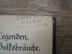 - (Hilb, Claus), Stempel: Name, Ortsangabe; 'Claus H[...]
Berlin W 62
Kurfürstenstraße 88'. 