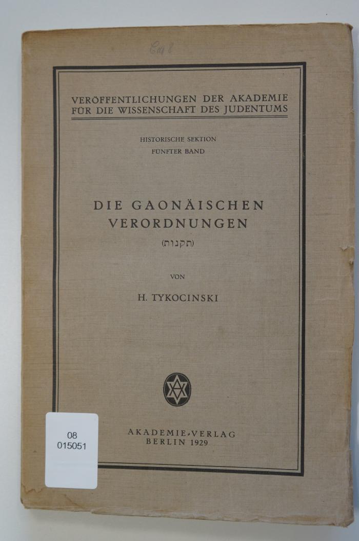 08 015051 : Die gaonäischen Verordnungen (1929)