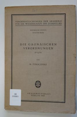 08 015051 : Die gaonäischen Verordnungen (1929)