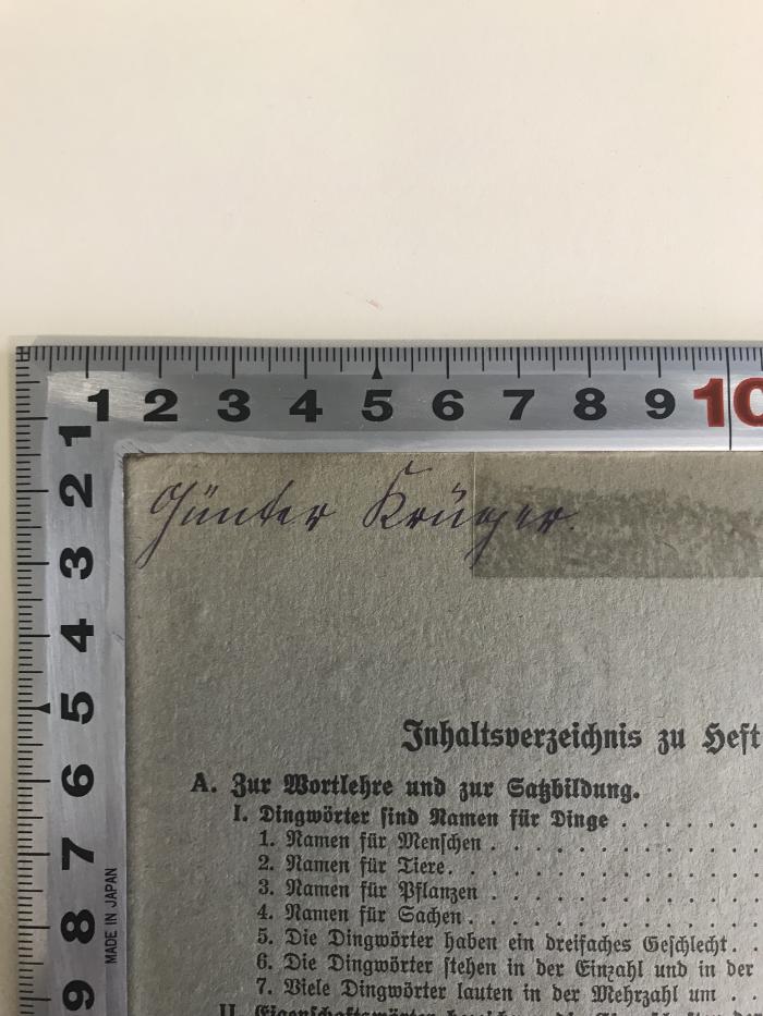PK 0201 CC 233-1(ausgesondert) : Berliner Sprachenbuch für die Grundschule (1922);- (Krüger, Günter), Von Hand: Name; 'Günter Krüger'. 