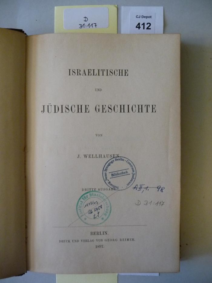 D 31 117: Israelitische und jüdische Geschichte. (1897)