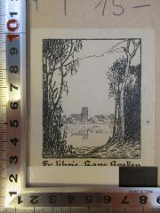 - (Krakau, Hans), Etikett: Exlibris, Name, Abbildung; 'Ex libris Hans Krakau'.  (Prototyp)
