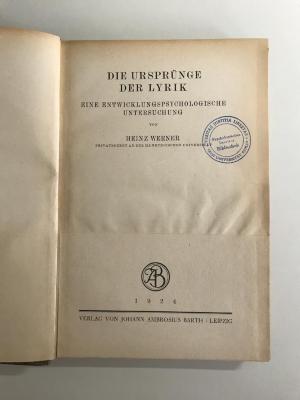 EC 4350 W 492 : Die Ursprünge der Lyrik. Eine entwicklungspsychologische Untersuchung. (1924)