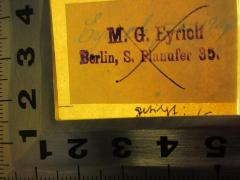 - (Eyrich, M. G.), Von Hand: Name; 'M. G. Eyrich
Berlin, S. Planufer 35'. 