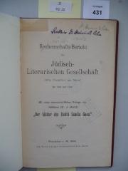 D 412 26: Rechenschaftsbericht der Jüdisch-Literarischen Gesellschaft (Sitz: Frankfurt am Main) für 1902 und 1903. Mit einer wissenschaftlichen Beilage von rabbiner Dr. J. Bondi. "Der Siddur des Rabbi Saadia Gaon." (1904)