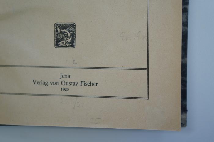 10 024807 : Die Funktion der Pulsadern und der Kreislauf des Blutes in altrabbinischer Literatur (1920);- (unbekannt), Von Hand: Signatur, Notiz; 'Ers. Ex.
285/51'. ;- (unbekannt), Radiert / Rasiert: Signatur; '[...] / 35'. 