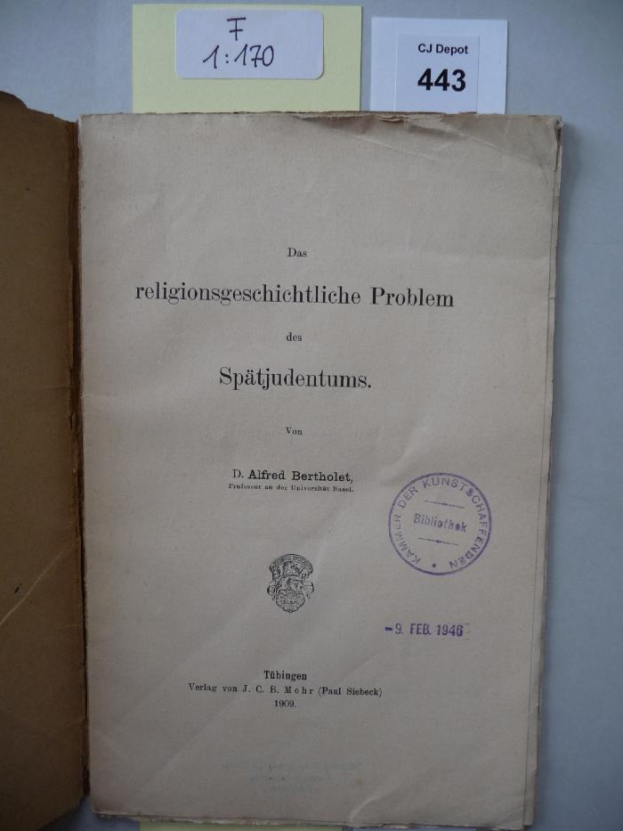 F 1 140: Das religionsgeschichtliche Problem des Spätjudentums. (1909)