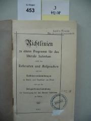 D 412 08: Richtlinien zu einem Programm für das liberale Judentum nebst den Referaten und Ansprachen auf den Rabbinerversammlungen zu Berlin und Frankfurt am Main und auf der Delegiertenversammlung der Vereinigung für das liberale Judentum zu Polen. (1912)