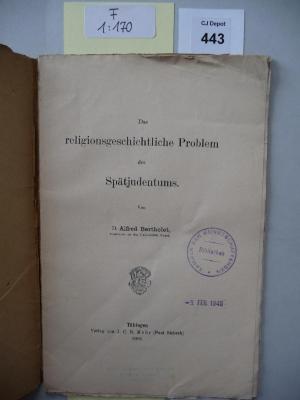 F 1 140: Das religionsgeschichtliche Problem des Spätjudentums. (1909)