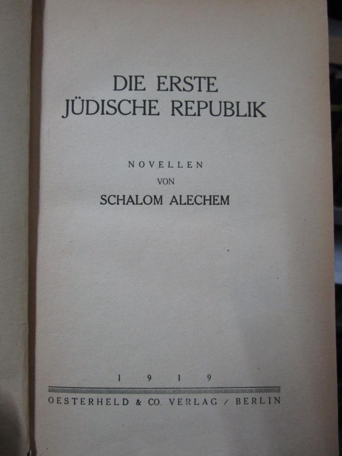 III 73949 2. Ex.: Die erste jüdische Republik : Novellen (1919)