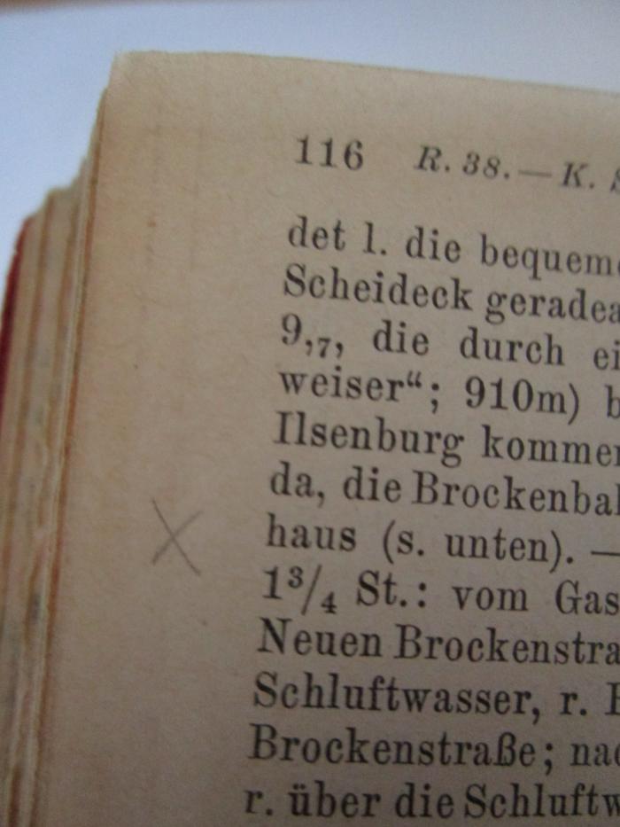 Bk 74: Der Harz : Magdeburg, Braunschweig, Hildesheim, Hannover, Halle, Leipzig, Kassel : Handbuch für Reisende (1920);J / 37 (unbekannt), Von Hand: Annotation; 'x'. 