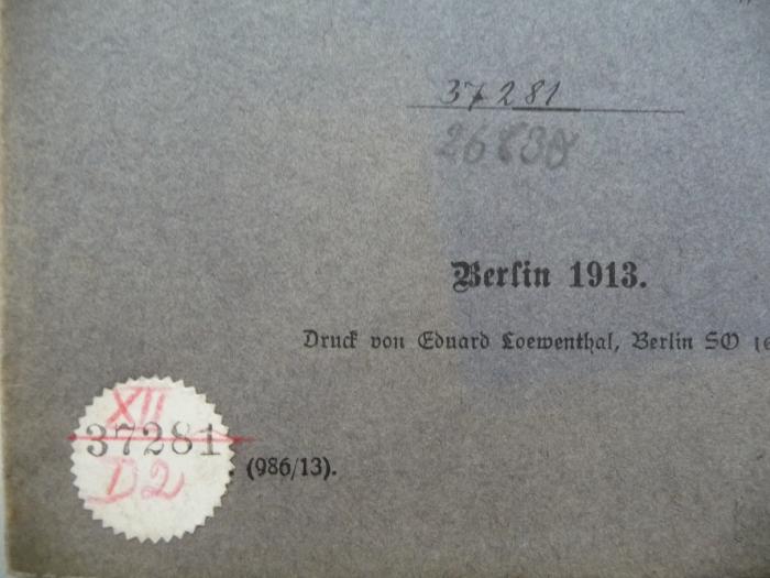 - (Jüdische Gemeinde zu Berlin), Etikett: Signatur; 'XII D2
37281'. 