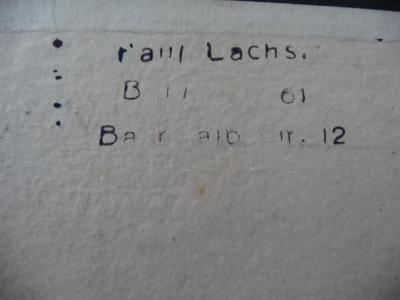 - (Lachs, Paul), Stempel: Ortsangabe, Name; 'Paul Lachs
Berlin SW 29
Baerwaldstr. 12'. 
