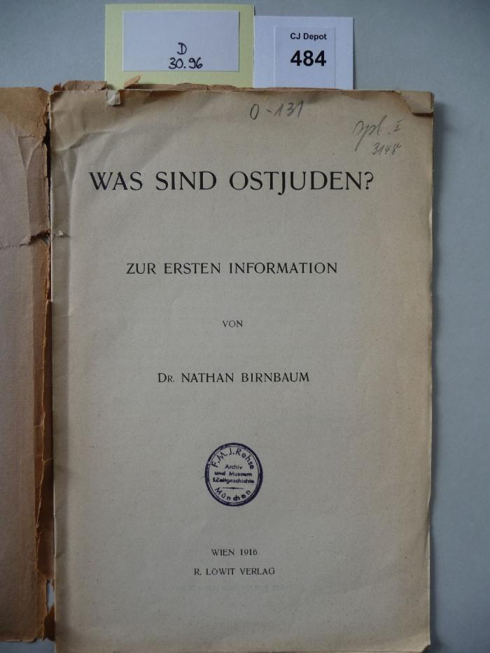D 30 96: Was sind Ostjuden? Zur ersten Information. (1916)