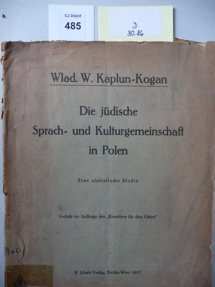 D 30 86: Die jüdische Sprach- und Kulturgemeinschaft in Polen. Eine statistische Studie. (1917)