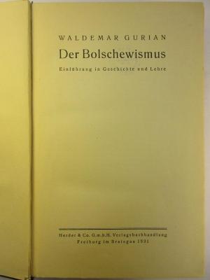 5 D 320 : Der Bolschewismus : Einführung in Geschichte und Lehre (1931)