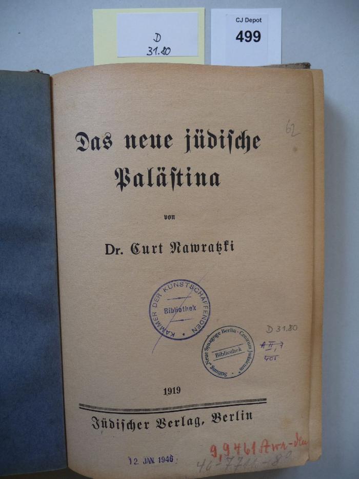 D 31 80: Das neue jüdische Palästina. (1919)