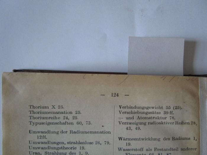 X 1495 c: Radioaktivität und die neueste Entwicklung der Lehre von den chemischen Elementen (1921);J / 111 (unbekannt), Von Hand: Preis, Notiz, Nummer; '[...] ([...]) [..].50'. 