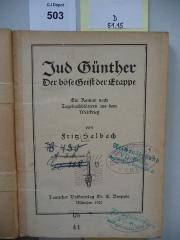 D 51 15: Jud Günther. Der böse Geist der Etappe. Ein Roman nach Tagebuchblättern aus dem Weltkrieg. (1920)