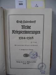D 1 66: Meine Kriegserinnerungen 1914-1918. (1922)
