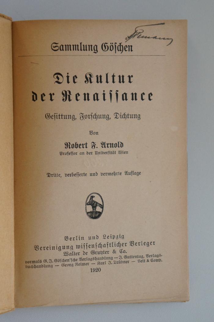 95 042635 : Die Kultur der Renaissance. Gesittung, Forschung, Dichtung (1920)