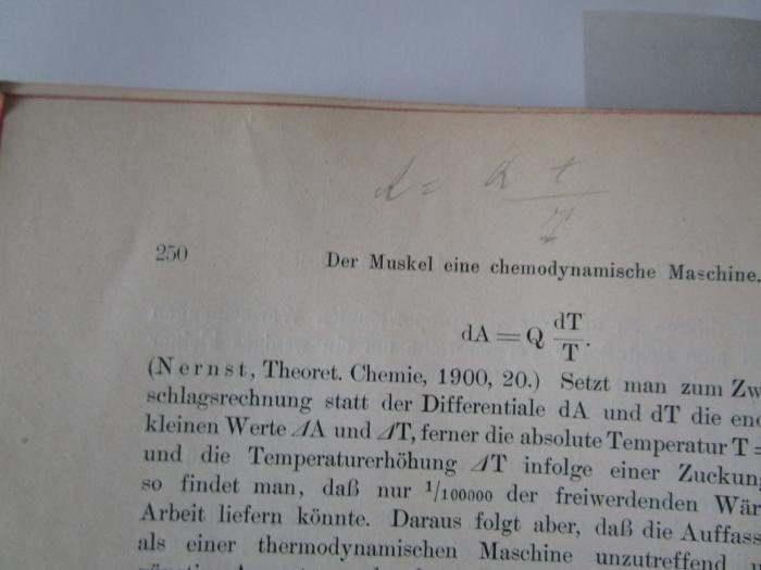 Kg 1261: Vorlesungen über Physiologie (1904);J / 118 (unbekannt), Von Hand: Annotation; 'A = d t / T'. 