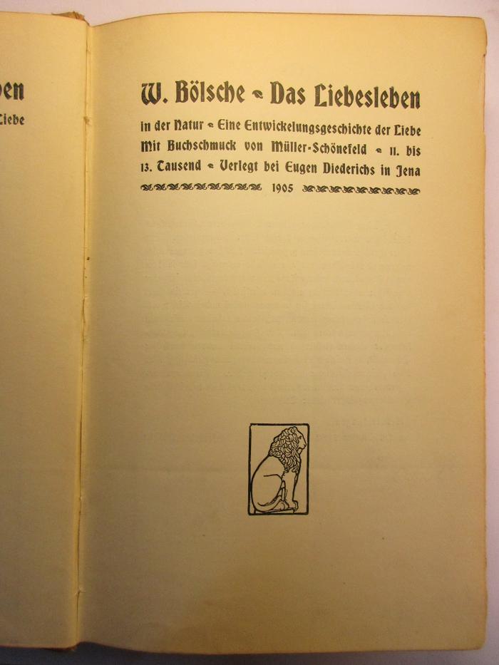 1 S 8&lt;11&gt; - 2 : Das Liebesleben in der Natur : eine Entwicklungsgeschichte der Liebe (1905)
