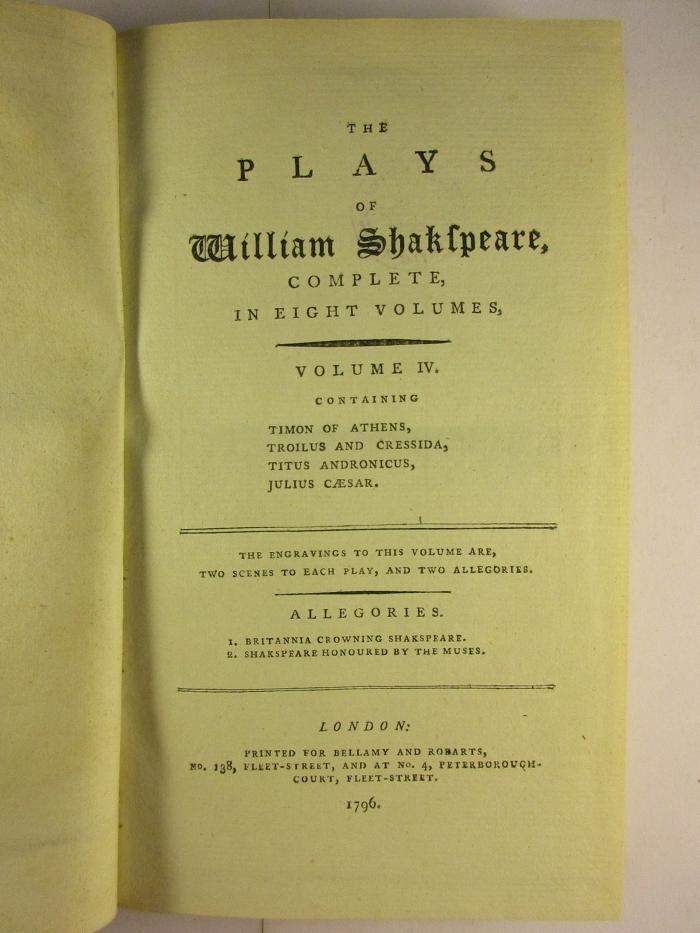 1 M 56 - 2 : Volume 2 : Merry Wives of Windsor, Measure for Measure, Twelfth Night, Love`s Labours Lost, Much ado About Nothing (1796)
