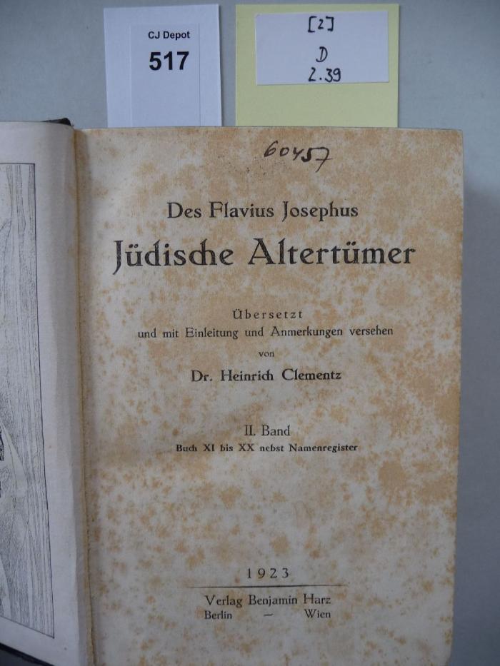 D 2 39 [2]: Des Flavius Josephus Jüdische Altertümer. (1923)