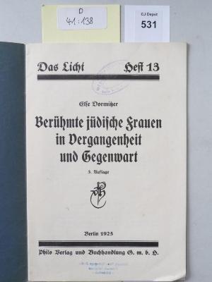 D 41 138: Berühmte j+dische Frauen in Vergangenheit und Gegenwart. (1925)