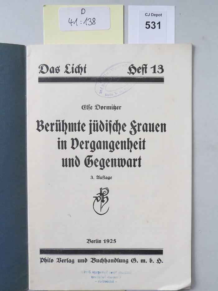 D 41 138: Berühmte j+dische Frauen in Vergangenheit und Gegenwart. (1925)