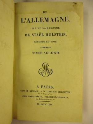 1 N 50 &lt;2&gt; - 3 : De L'Allemagne : Tome Second (1814)