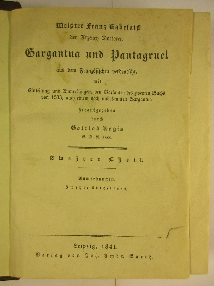 1 N 46 - 2,2 : Gargantua und Pantagruel (1841)