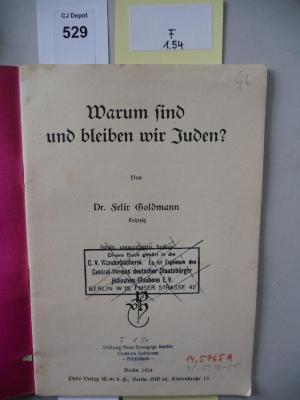 F 1 54: Warum sind und bleiben wir Juden? (1924)