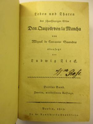 1 N 51&lt;2a&gt; - 3/4 : Leben und Thaten des Scharfsinnigen Edlen Don Quixchote von la Mancha (1815)