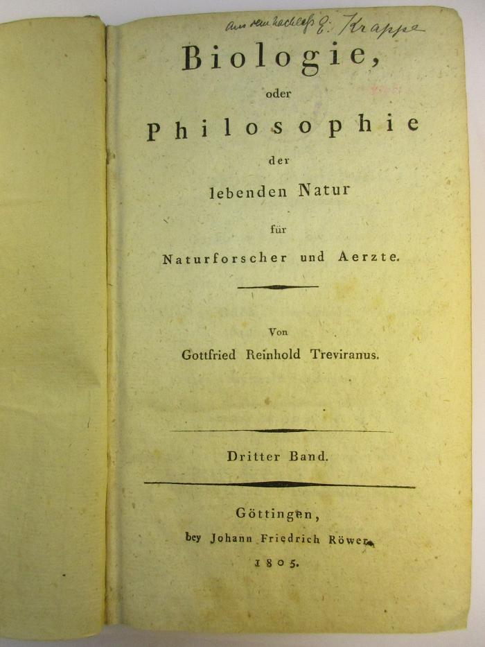 1 S 75 - 3 : Biologie, oder Philosophie der lebenden Natur für Naturforscher und Aerzte (1805)
