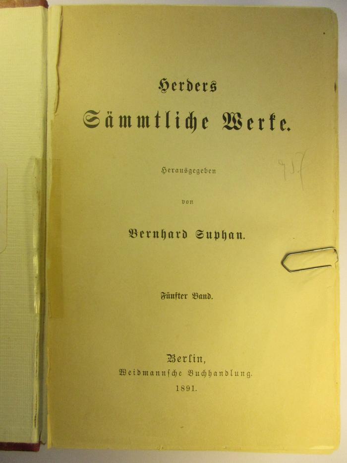 1 L 141-5 : Herders Sämmtliche Werke : 5. (1891)