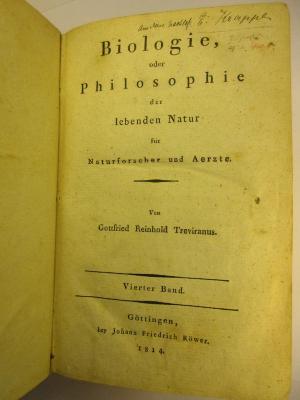 1 S 75 - 4 : Biologie, oder Philosophie der lebenden Natur für Naturforscher und Aerzte (1814)