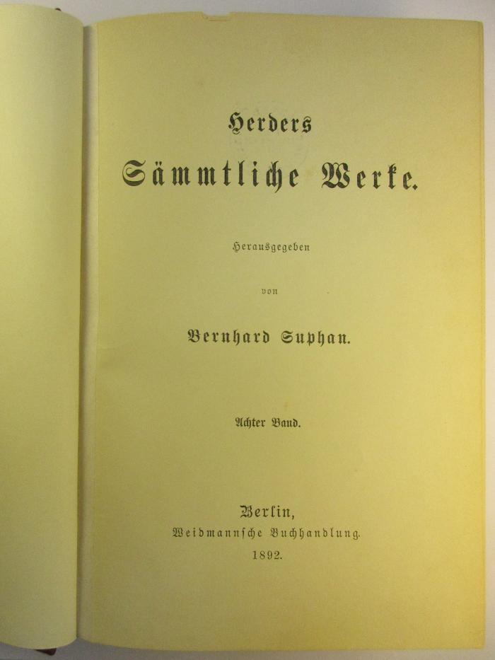 1 L 141-8 : Herders Sämmtliche Werke : 8. (1892)
