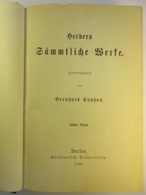 1 L 141-8 : Herders Sämmtliche Werke : 8. (1892)
