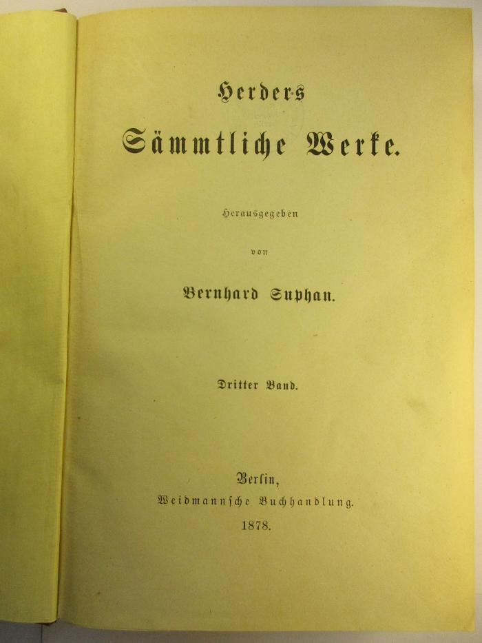 1 L 141-3 : Herders Sämmtliche Werke : 3. (1878)