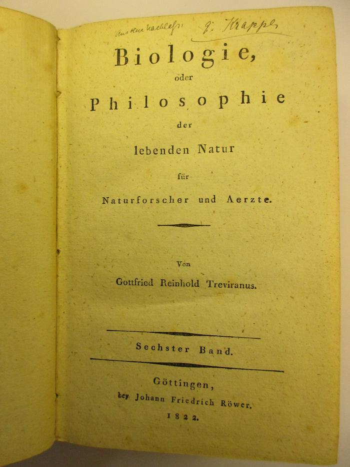 1 S 75 - 6 : Biologie, oder Philosophie der lebenden Natur für Naturforscher und Aerzte (1822)
