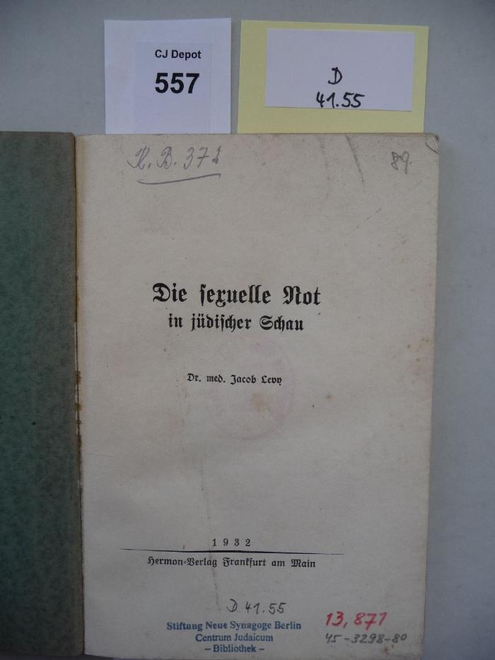 D 41 55: Die sexuelle Not in jüdischer Schau. (1932)