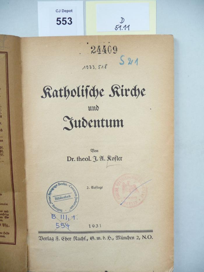 D 51 11: Katholische Kirche und Judentum. (1931)