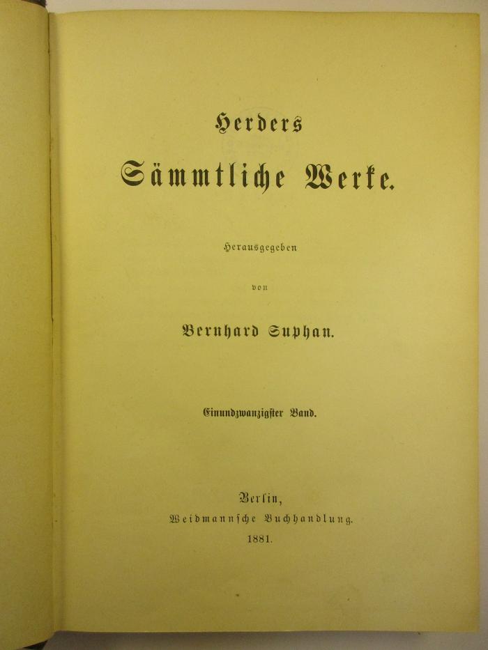 1 L 141-21 : Herders Sämmtliche Werke : 21. (1881)