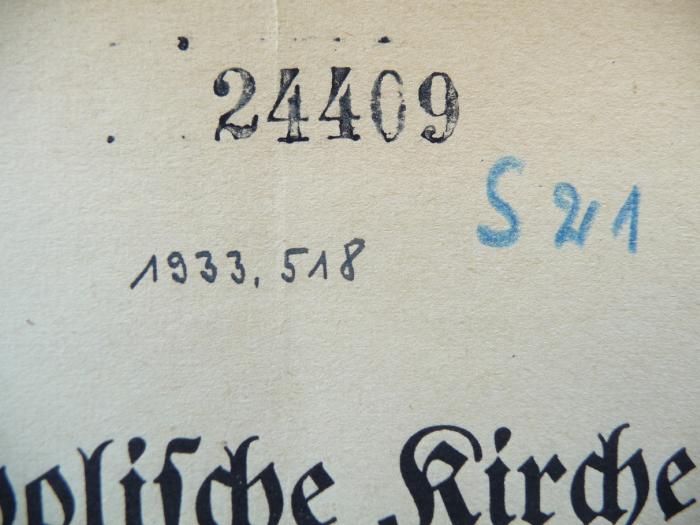 - (Preußisches Statistisches Landesamt. Bibliothek), Von Hand: Signatur, Datum; '24409
1933, 518
S 21'. 