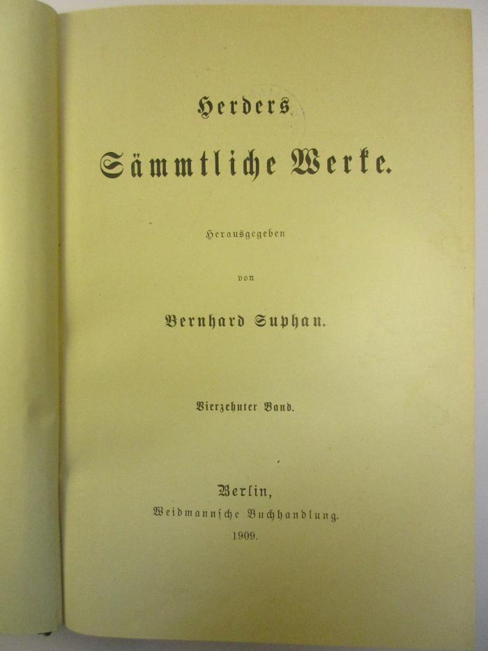 1 L 141-14 : Herders Sämmtliche Werke : 14. (1909)
